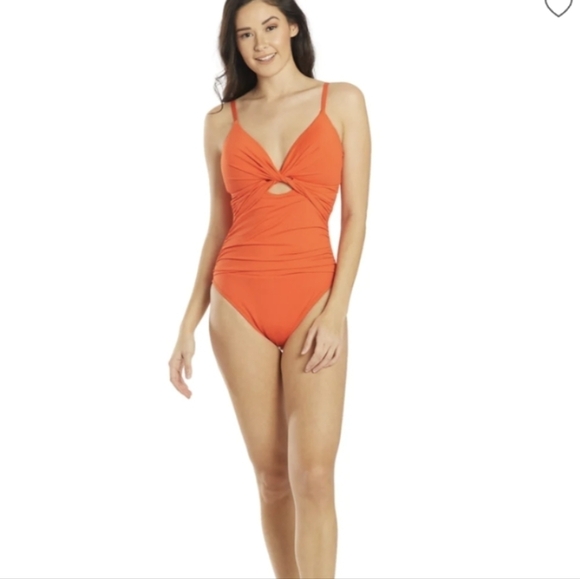 La Blanca Push Up One Piece Bathing Suit Vibrant Orange Swim Wear Size 14 - Picture 4 of 15